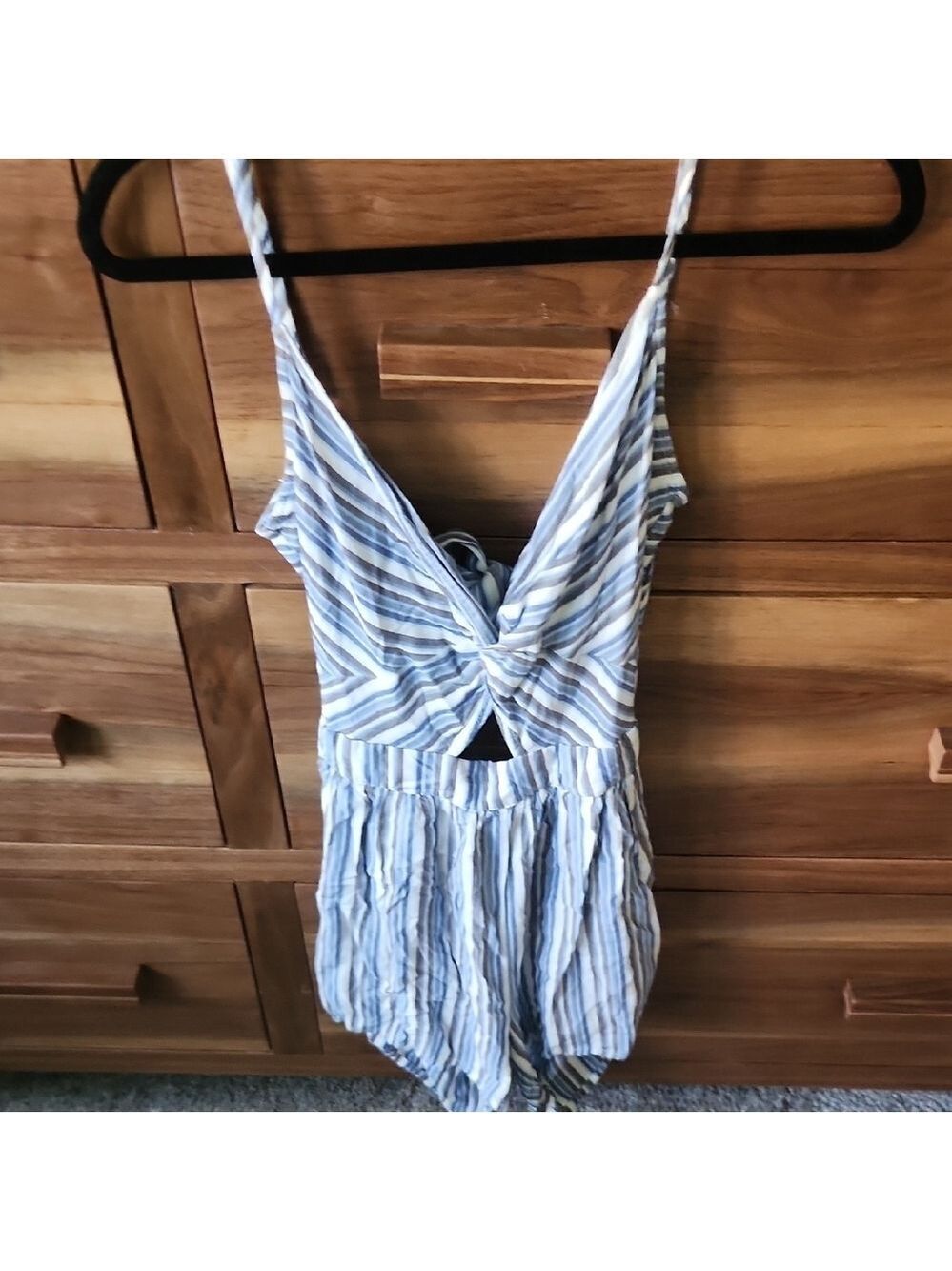 Aeropostale Blue and White Spaghetti Sleeve Tied Back Striped Romper Summer